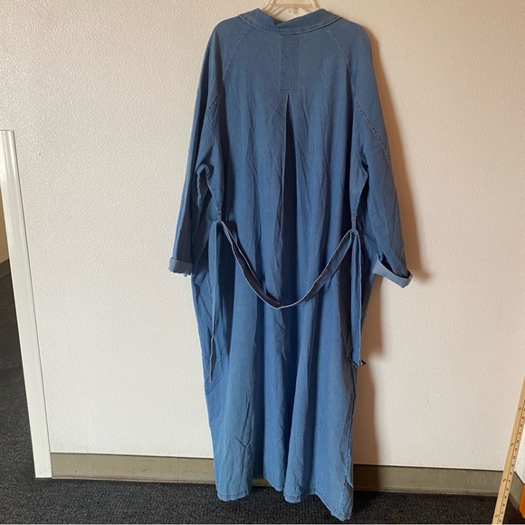 Blue Denim Maxi Trench Coat Jean Dress Jacket Womens Size 3X waist tie unbranded - Picture 8 of 12